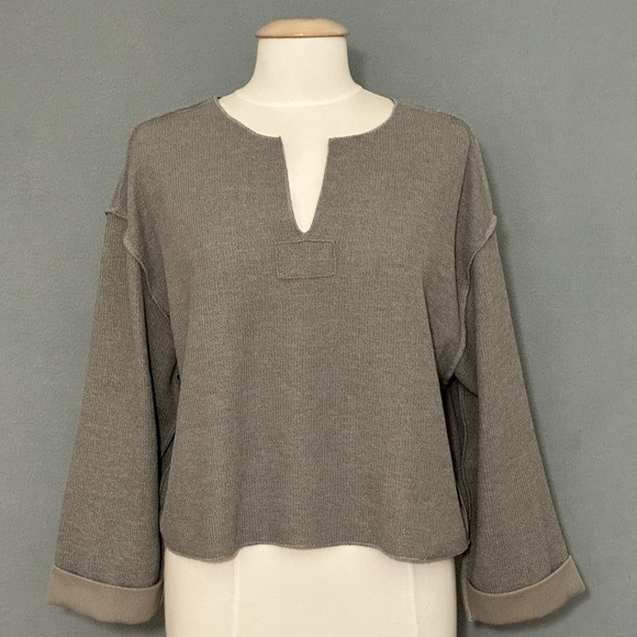 Urban Outfitters Womens Sweater S Taupe Jax Inside Out Notch Neck Pullover Boxy - Picture 2 of 16